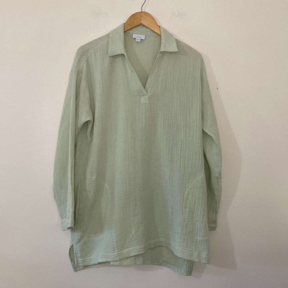 Pure Jill J. Jill Tunic Top Mint Green Organic Cotton Gauzy Coastal Lagenlook M